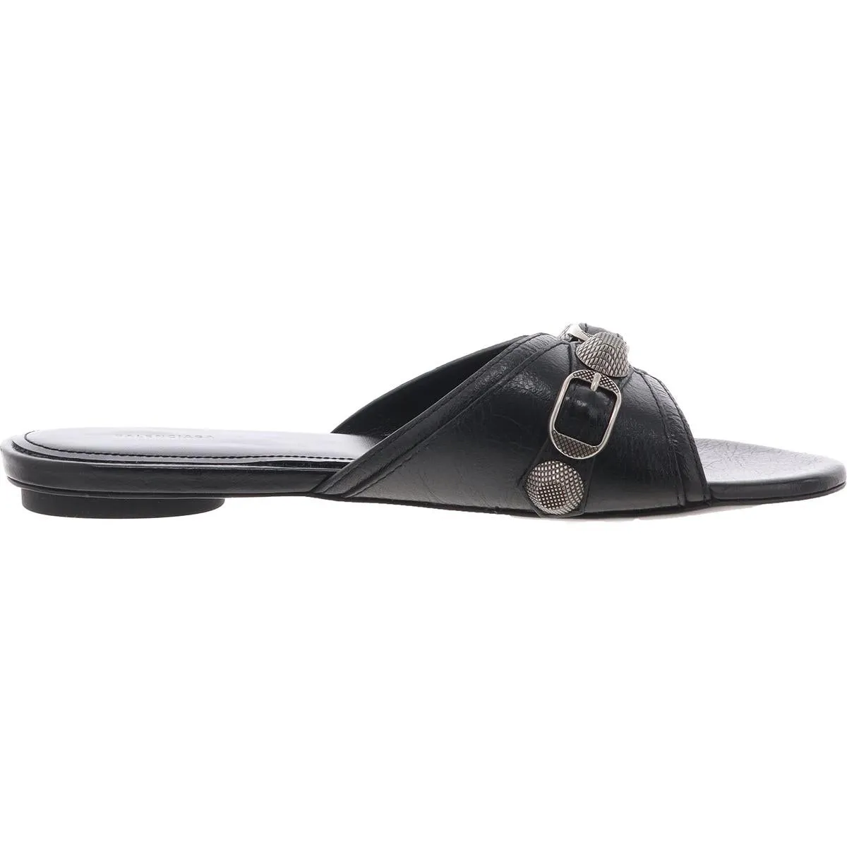 Balenciaga Womens Embellished Leather Slide Sandals