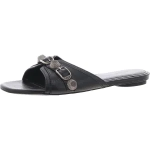 Balenciaga Womens Embellished Leather Slide Sandals