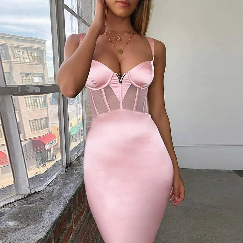 Bandage Dress Summer Women&#39;s 2021 Black Bodycon Dress Rayon Mesh Insert  Ladies White Red Sexy Party Dress Evening Club Outfits