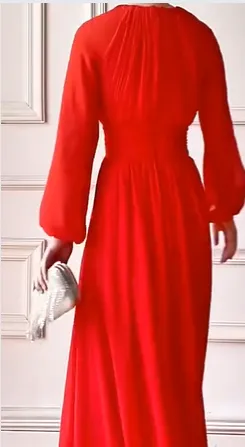 Barbara Sleeve Hollow Out Ruched High Waist Slim Long Dress
