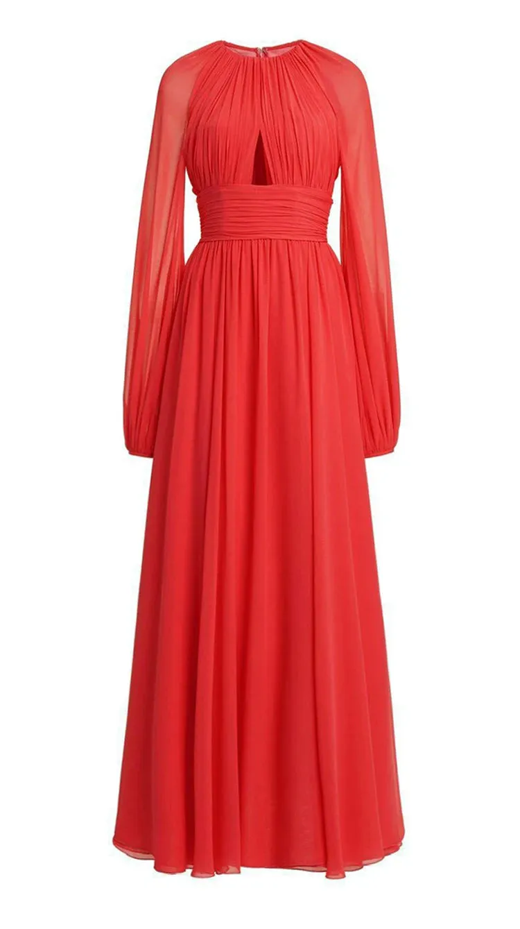 Barbara Sleeve Hollow Out Ruched High Waist Slim Long Dress