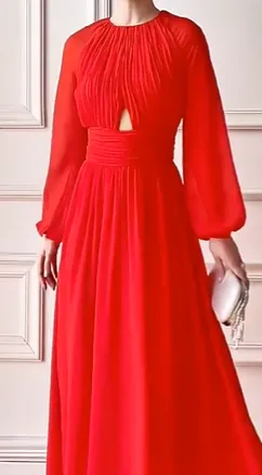 Barbara Sleeve Hollow Out Ruched High Waist Slim Long Dress