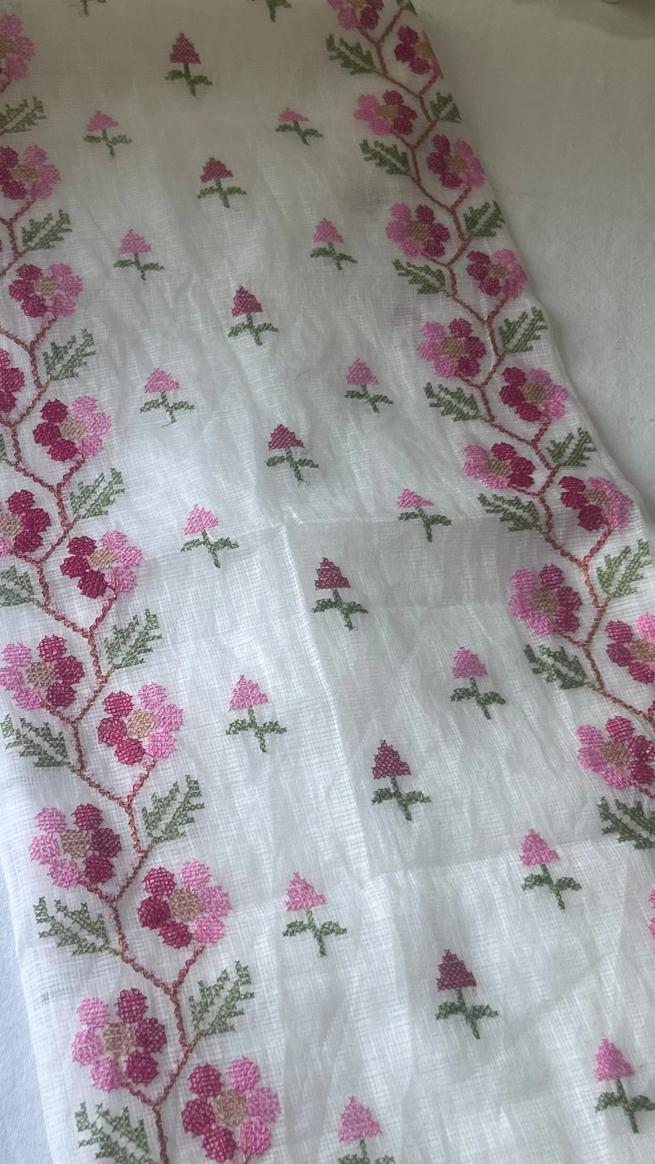 Beautiful Kota Doria Suit In White Colour With Pink Embroidery Work