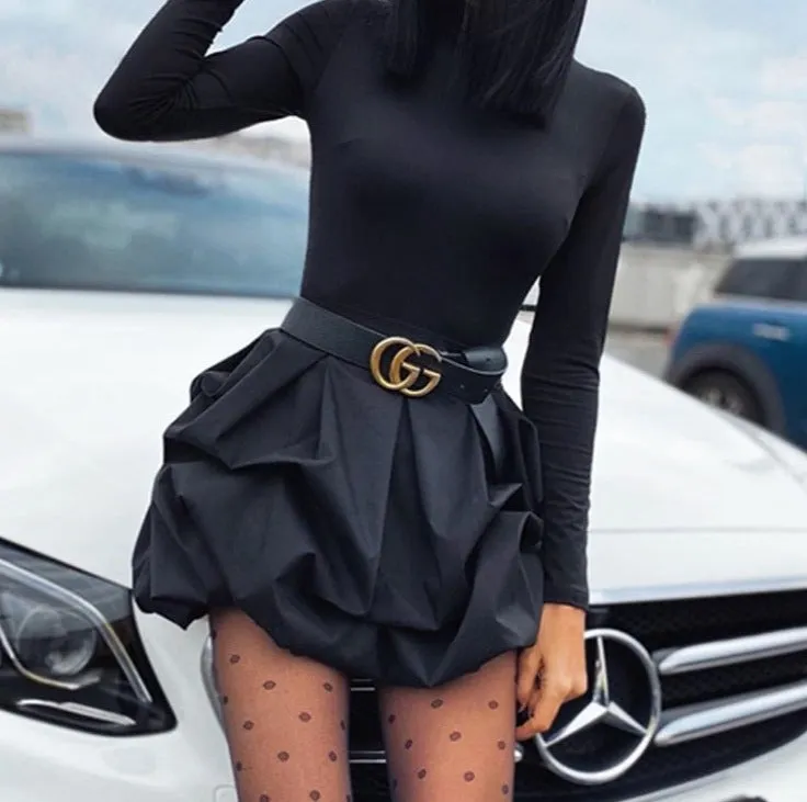 BerryBetty - Solid Long Sleeve Mini Bud Dress  Party Dress  Black Dress Women Dress