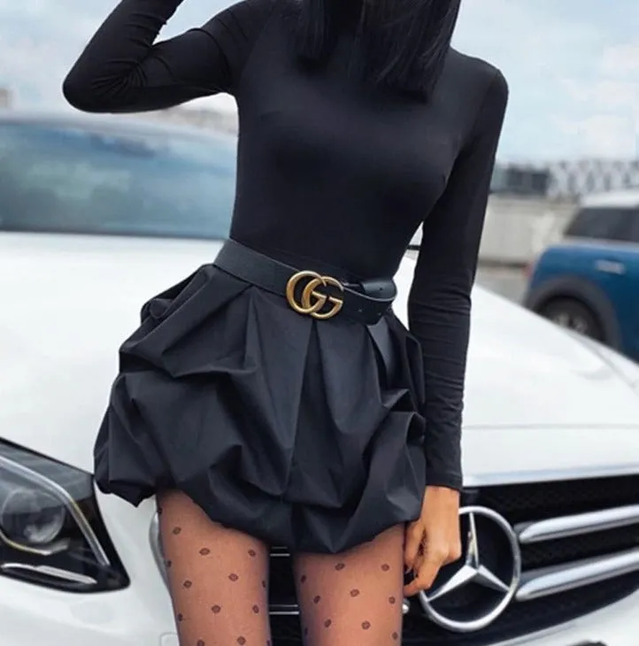 BerryBetty - Solid Long Sleeve Mini Bud Dress  Party Dress  Black Dress Women Dress