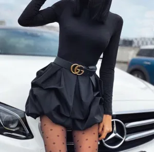 BerryBetty - Solid Long Sleeve Mini Bud Dress  Party Dress  Black Dress Women Dress