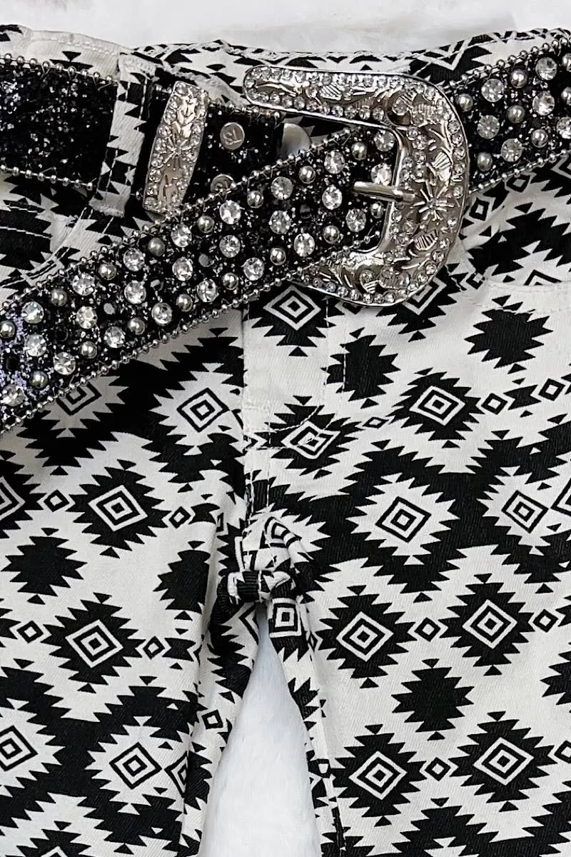 BLACK & WHITE AZTEC PRINTED BOOTCUT PANTS