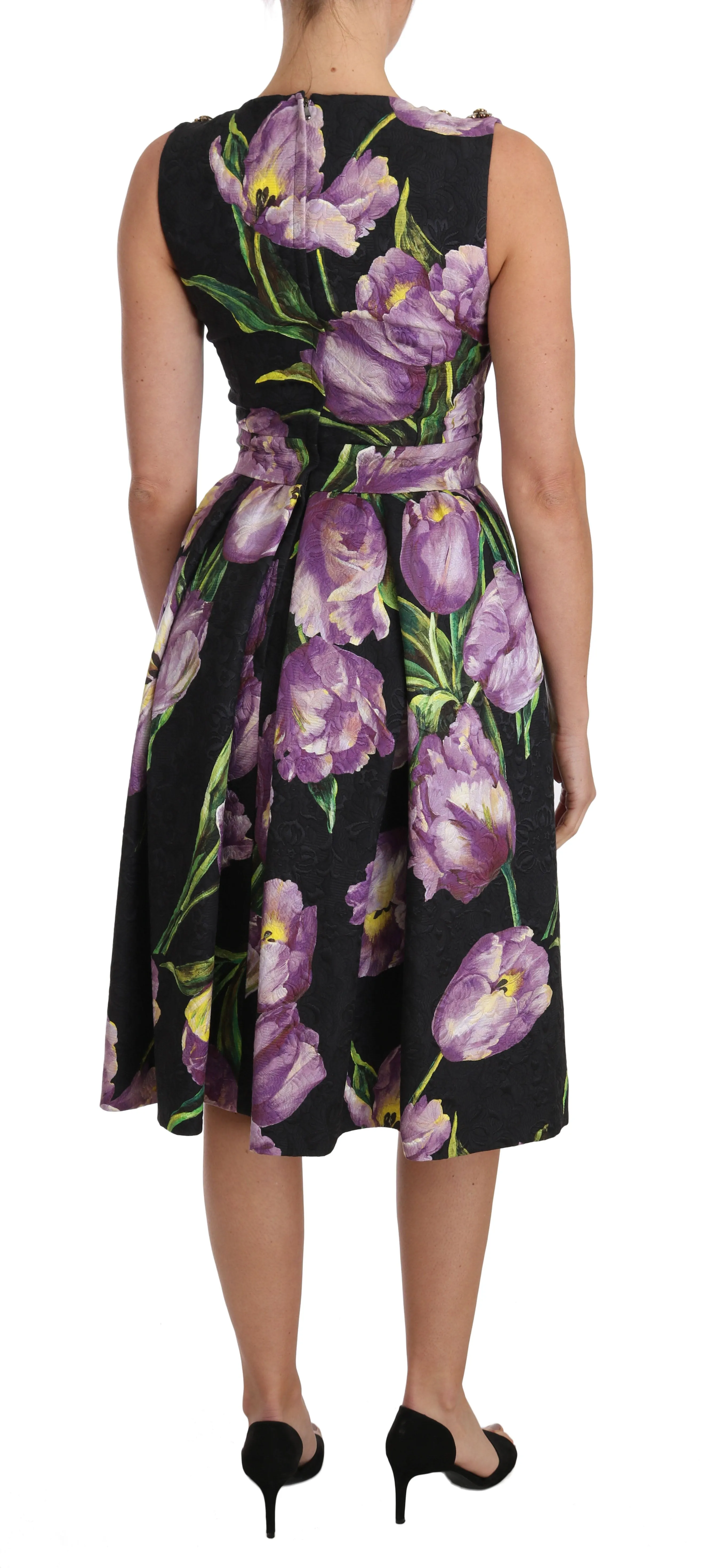 Black Purple Tulip Brocade Crystal Dress
