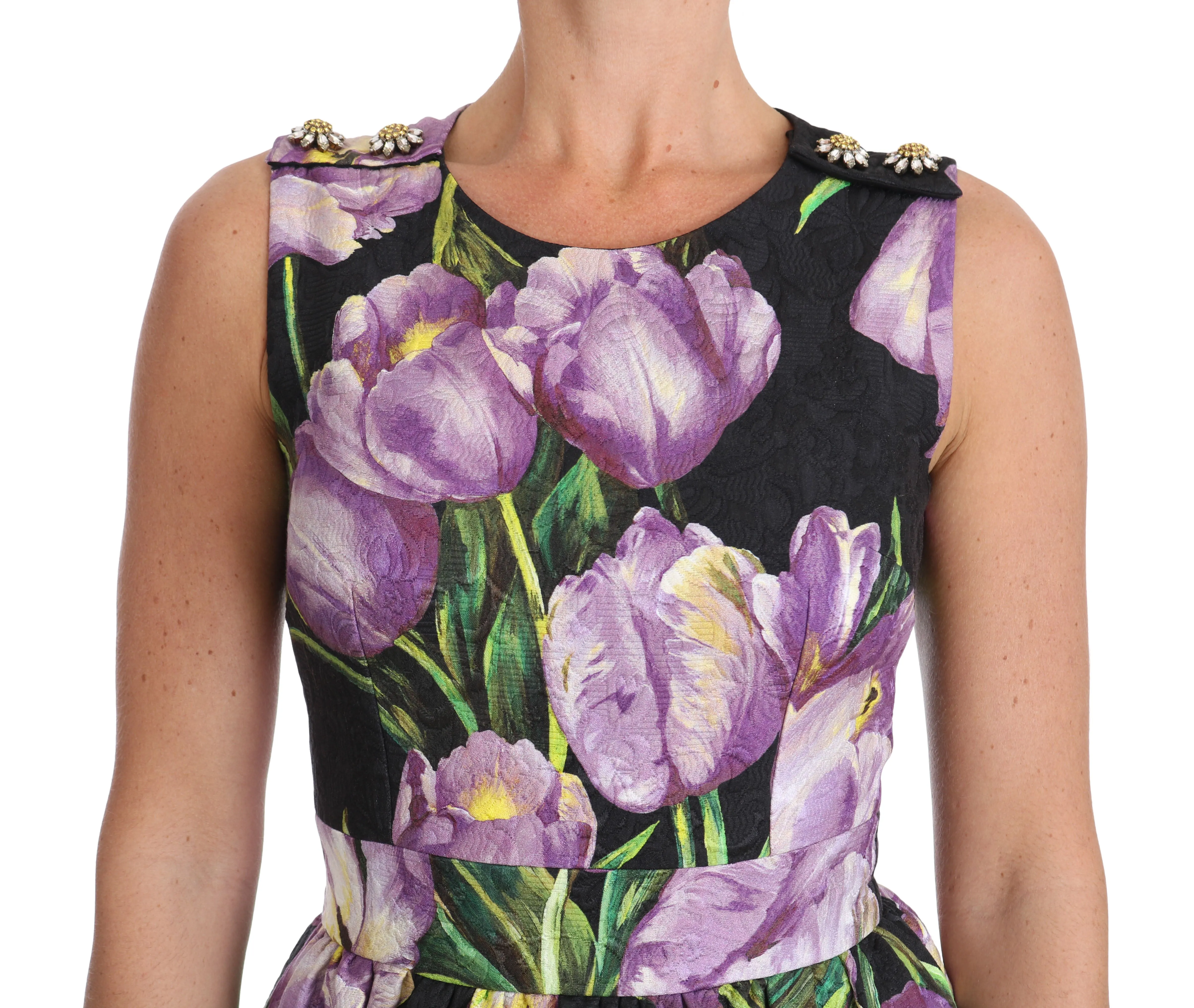 Black Purple Tulip Brocade Crystal Dress