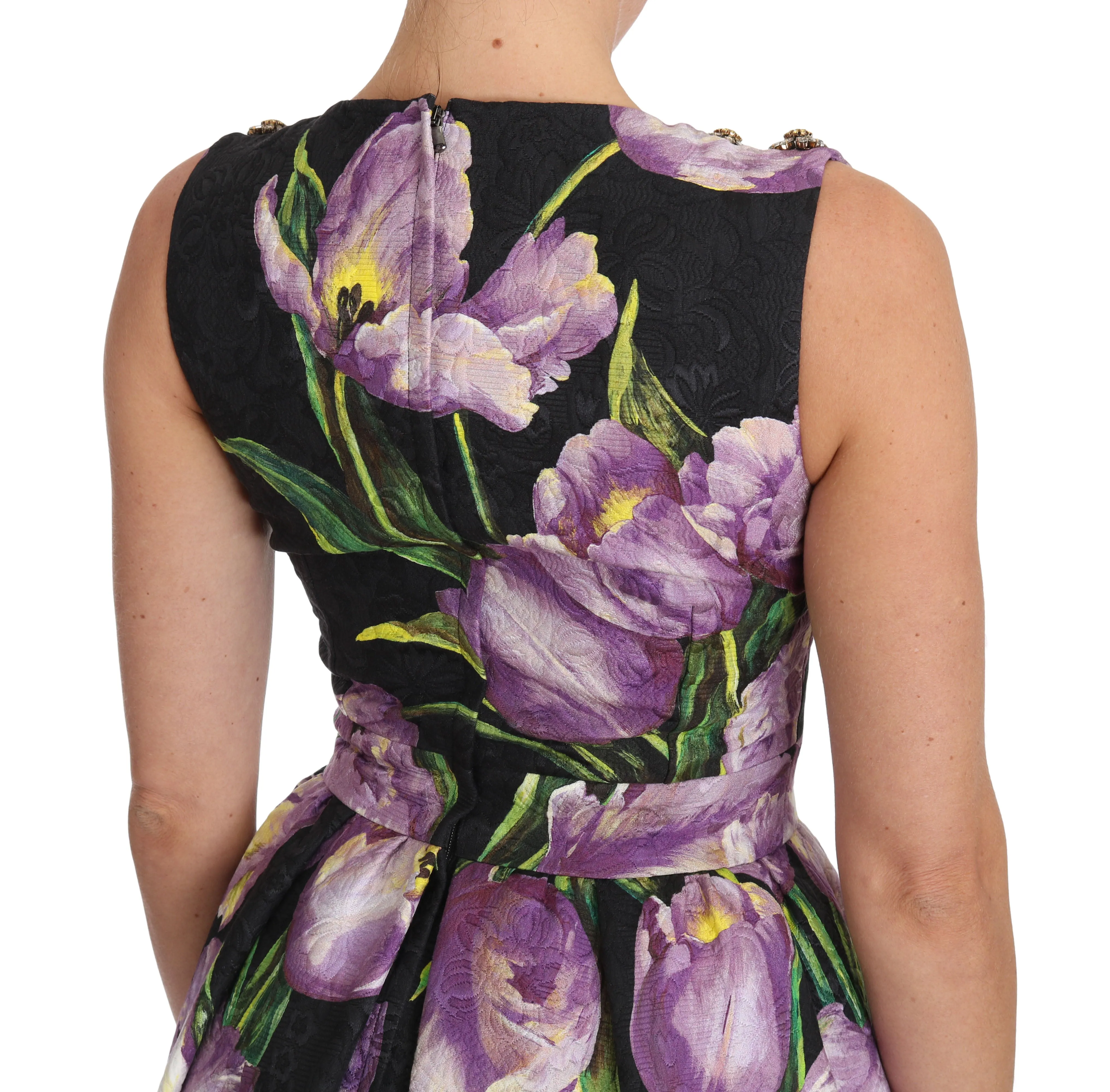 Black Purple Tulip Brocade Crystal Dress