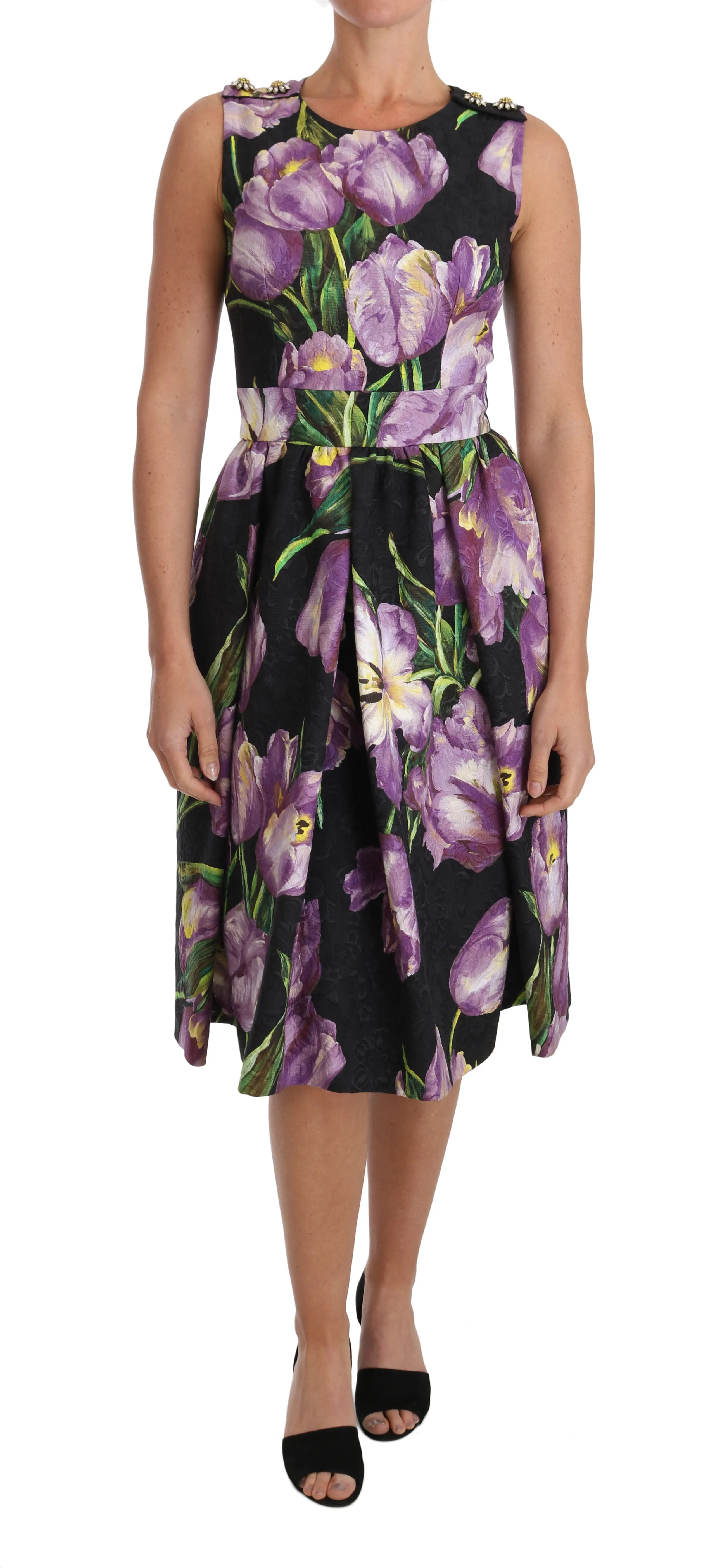 Black Purple Tulip Brocade Crystal Dress