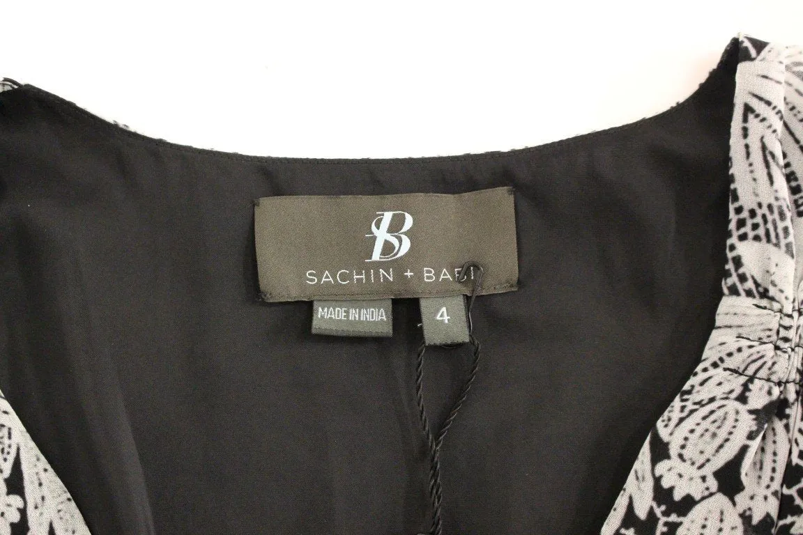 Black Silk Floral Pattern Shift Cocktail Dress