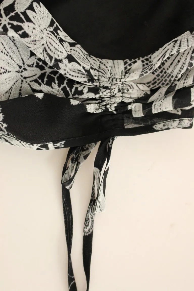 Black Silk Floral Pattern Shift Cocktail Dress