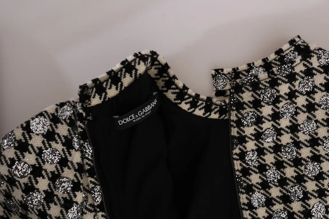 Black White Sequined Sheath Wool Dress