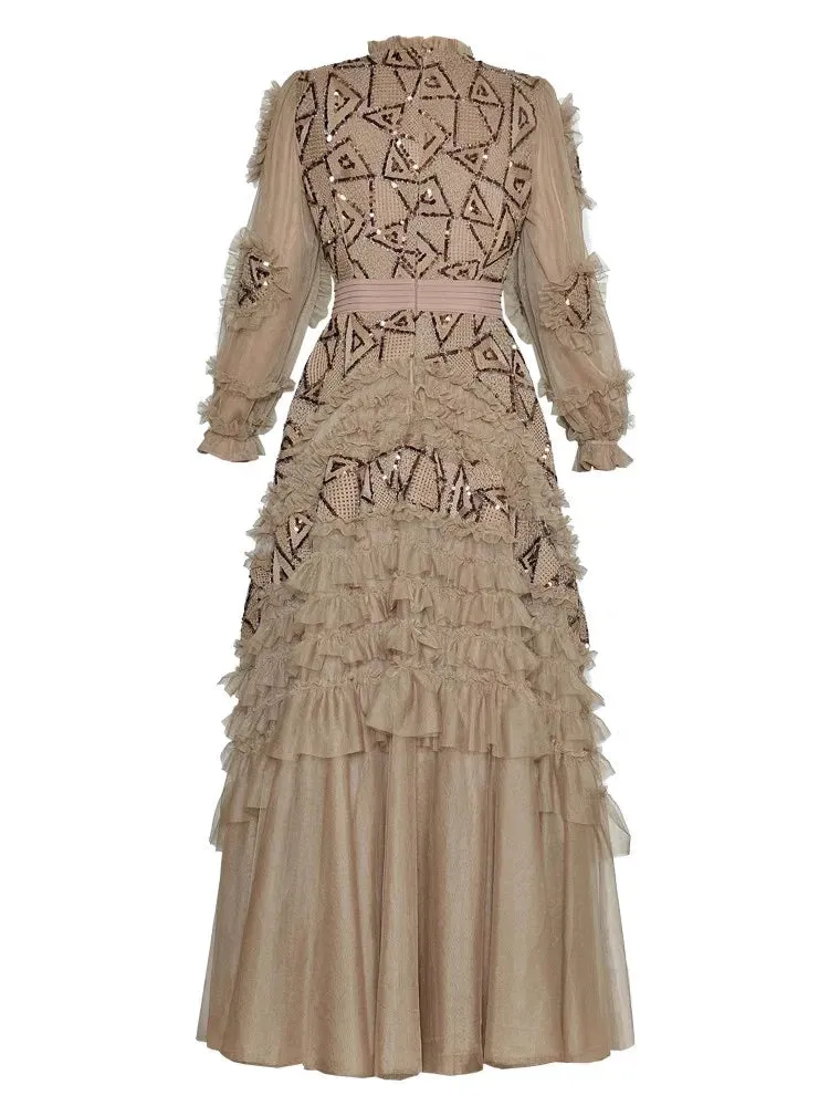 Blaire  Sequins Beading Embroidery Mesh Dress
