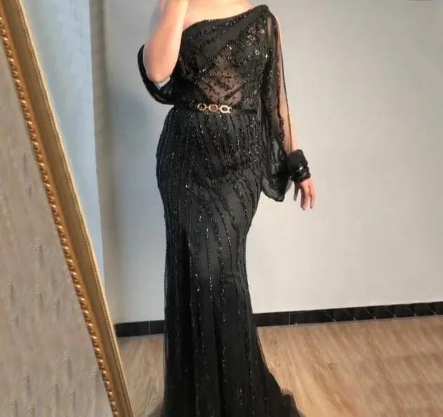 Blue Dubai One Shouder Sexy Rhinestones Prom Dresses