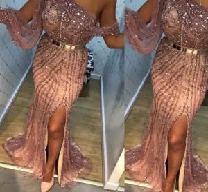 Blue Dubai One Shouder Sexy Rhinestones Prom Dresses