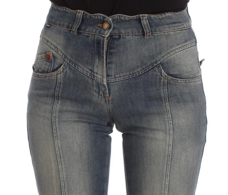 Blue Wash Cotton Blend Slim Fit Bootcut Jeans