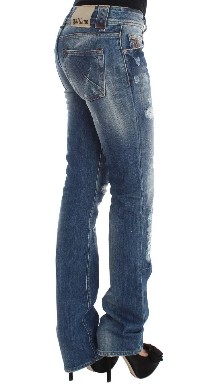 Blue Wash Cotton Blend Slim Fit Bootcut Jeans