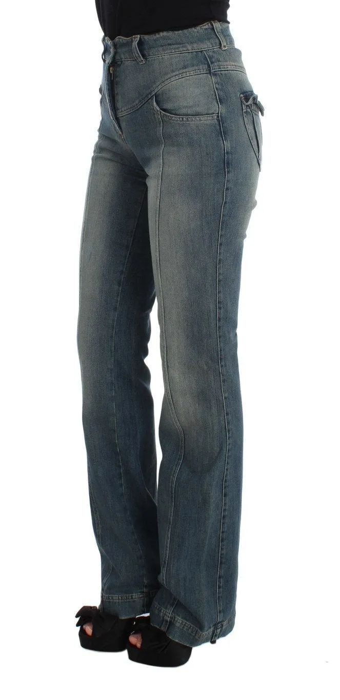 Blue Wash Cotton Blend Slim Fit Bootcut Jeans