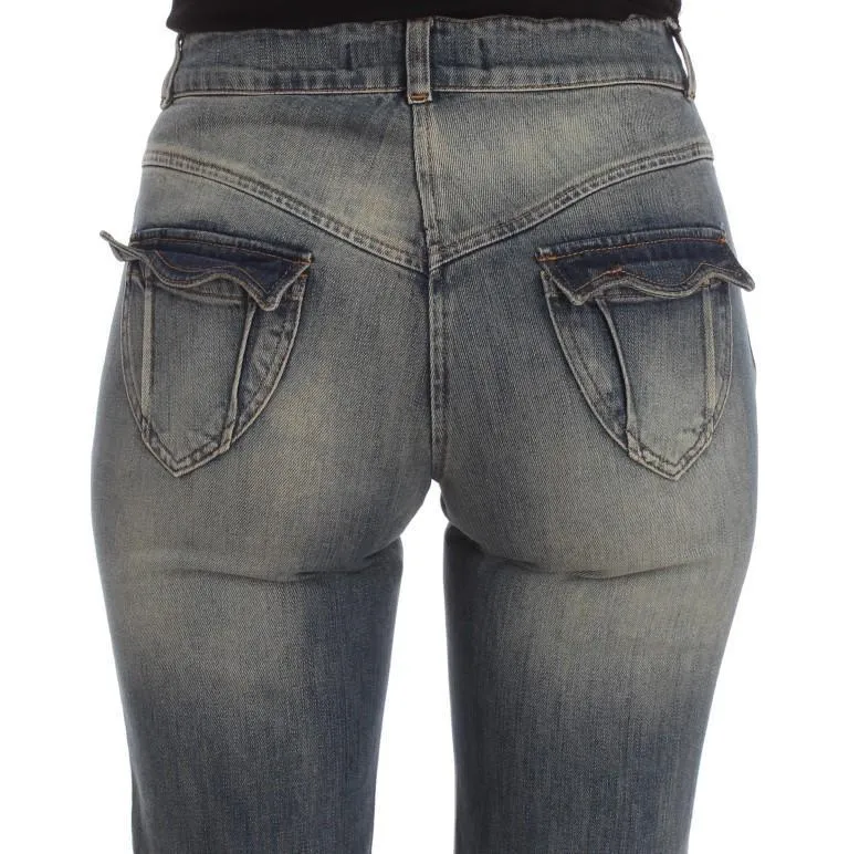 Blue Wash Cotton Blend Slim Fit Bootcut Jeans
