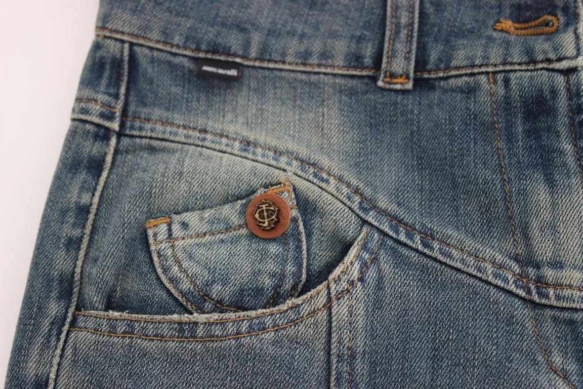 Blue Wash Cotton Blend Slim Fit Bootcut Jeans