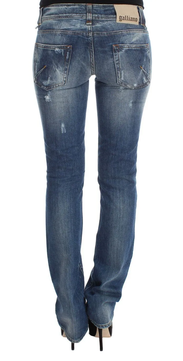 Blue Wash Cotton Blend Slim Fit Bootcut Jeans