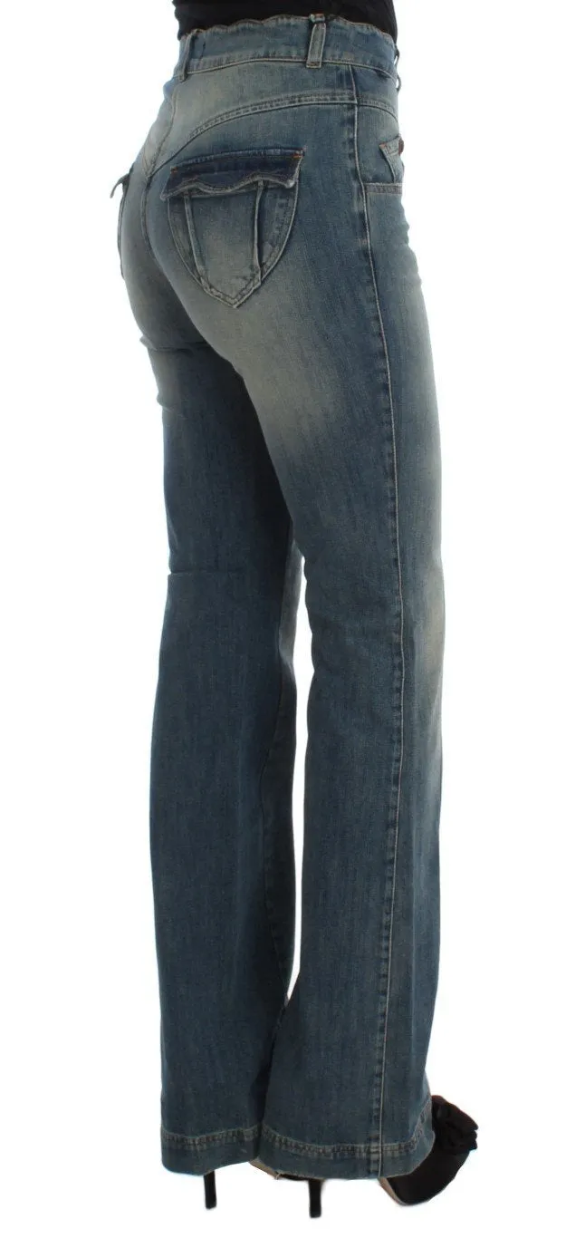 Blue Wash Cotton Blend Slim Fit Bootcut Jeans