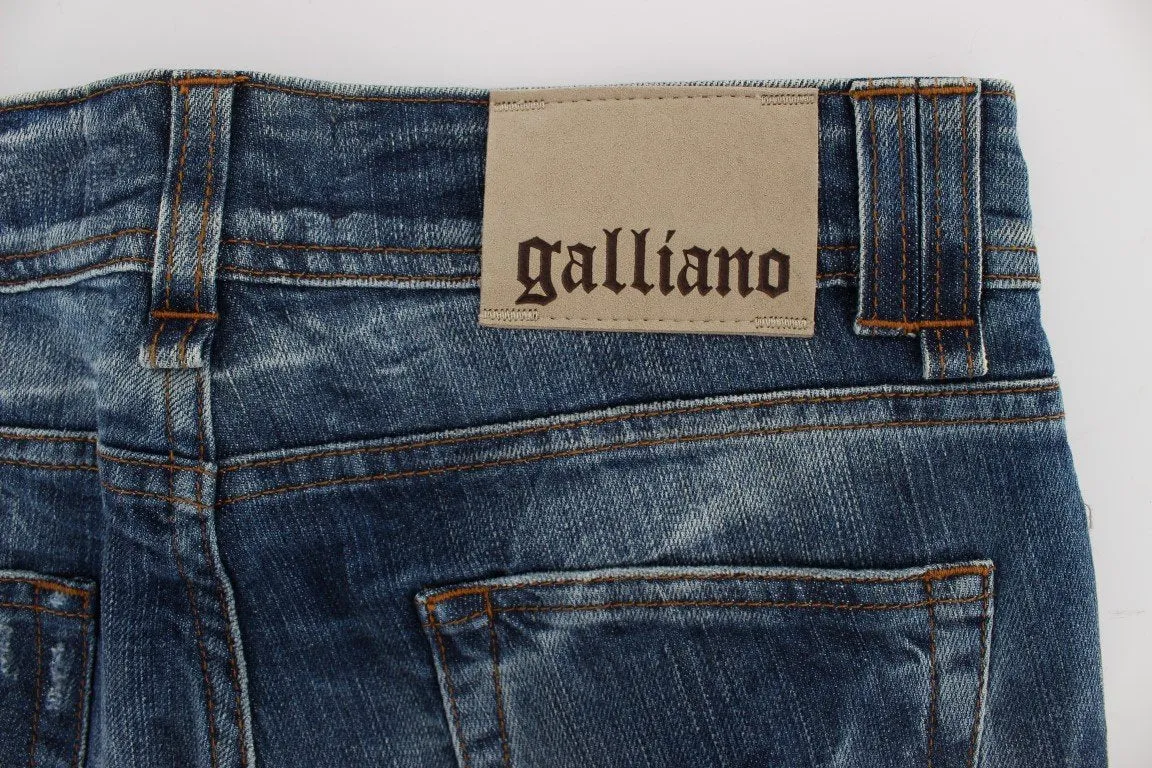 Blue Wash Cotton Blend Slim Fit Bootcut Jeans