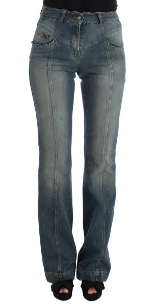 Blue Wash Cotton Blend Slim Fit Bootcut Jeans