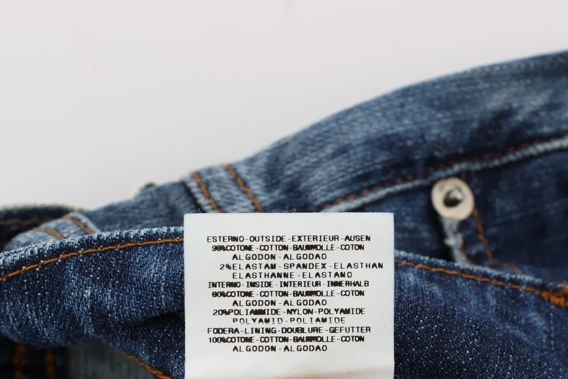 Blue Wash Cotton Blend Slim Fit Bootcut Jeans