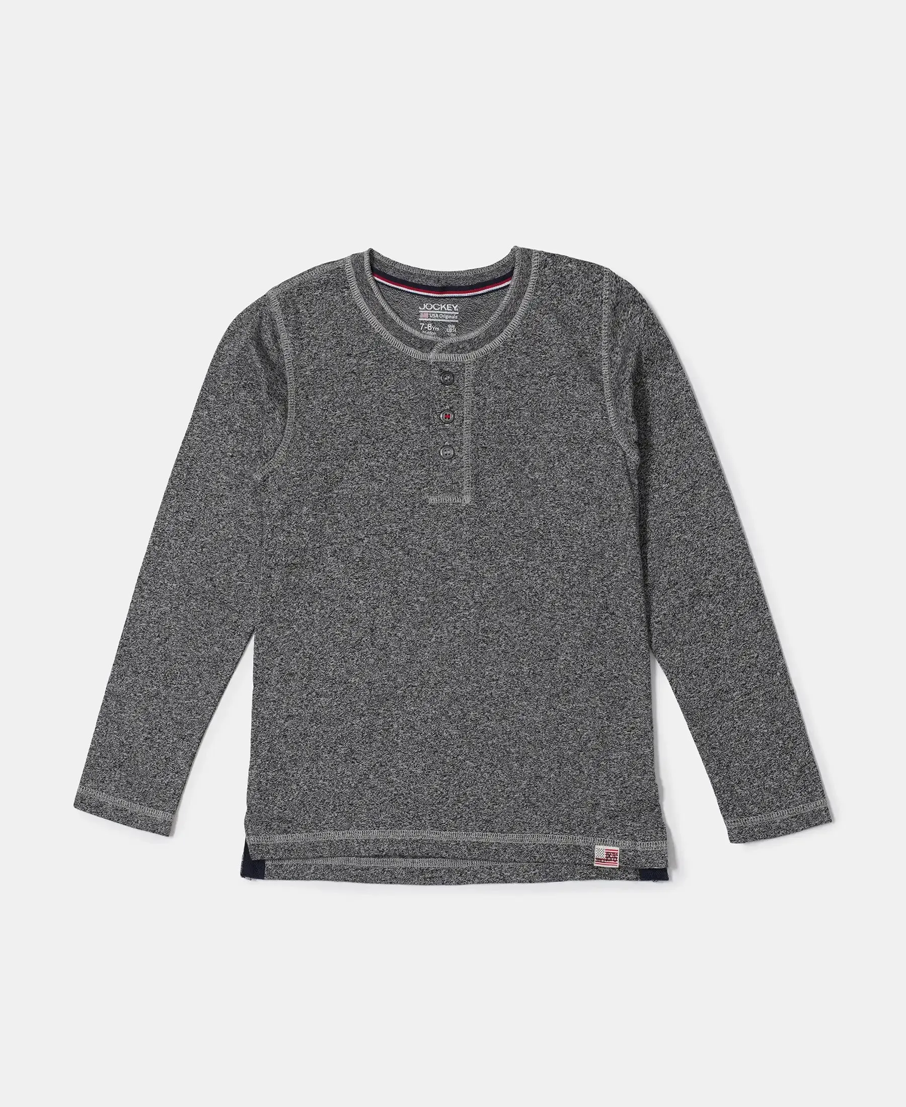 Boy's Super Combed Cotton Rich Graphic Printed Full Sleeve Henley T-Shirt - Black Grindle