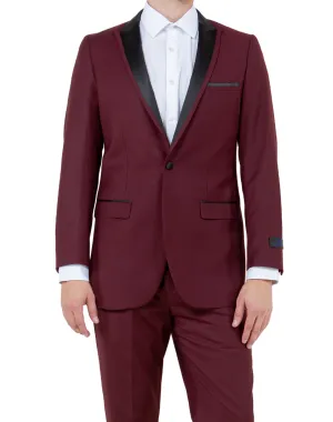 Bryan Michaels Solid Slim Fit Tuxedo - Burgundy with Black Satin