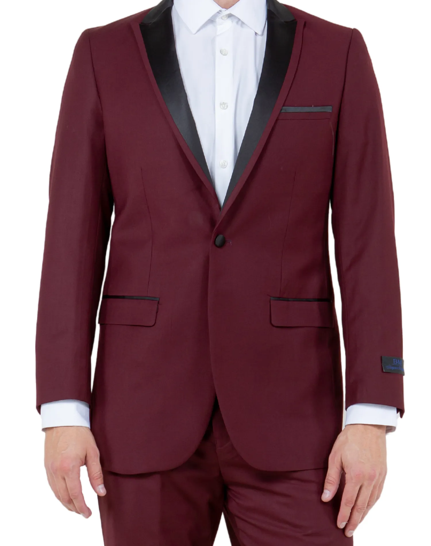 Bryan Michaels Solid Slim Fit Tuxedo - Burgundy with Black Satin