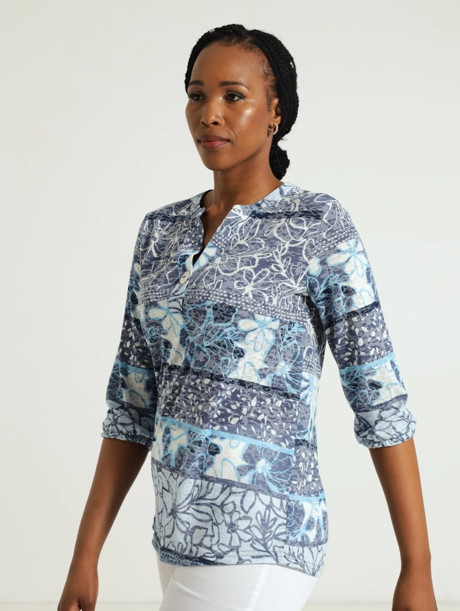 Burnout Henley Top - Blue