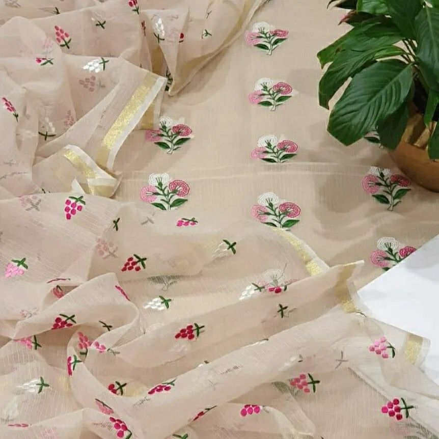 Buy Kota Doriya Embroidery Work Suit In Cream