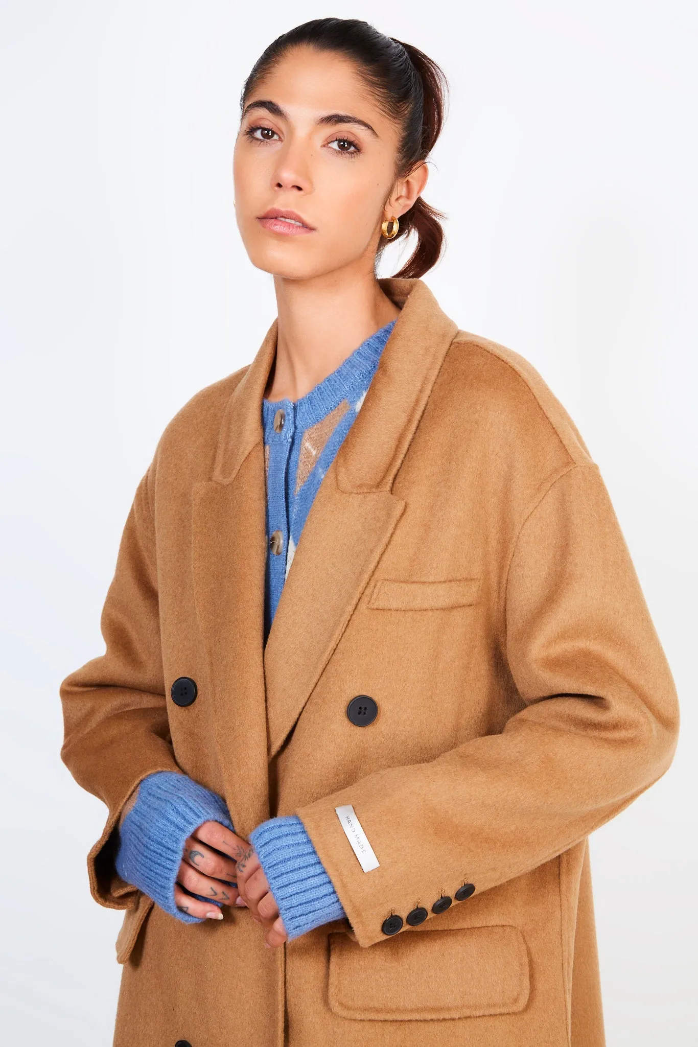 Camel double breasted cocoon coat