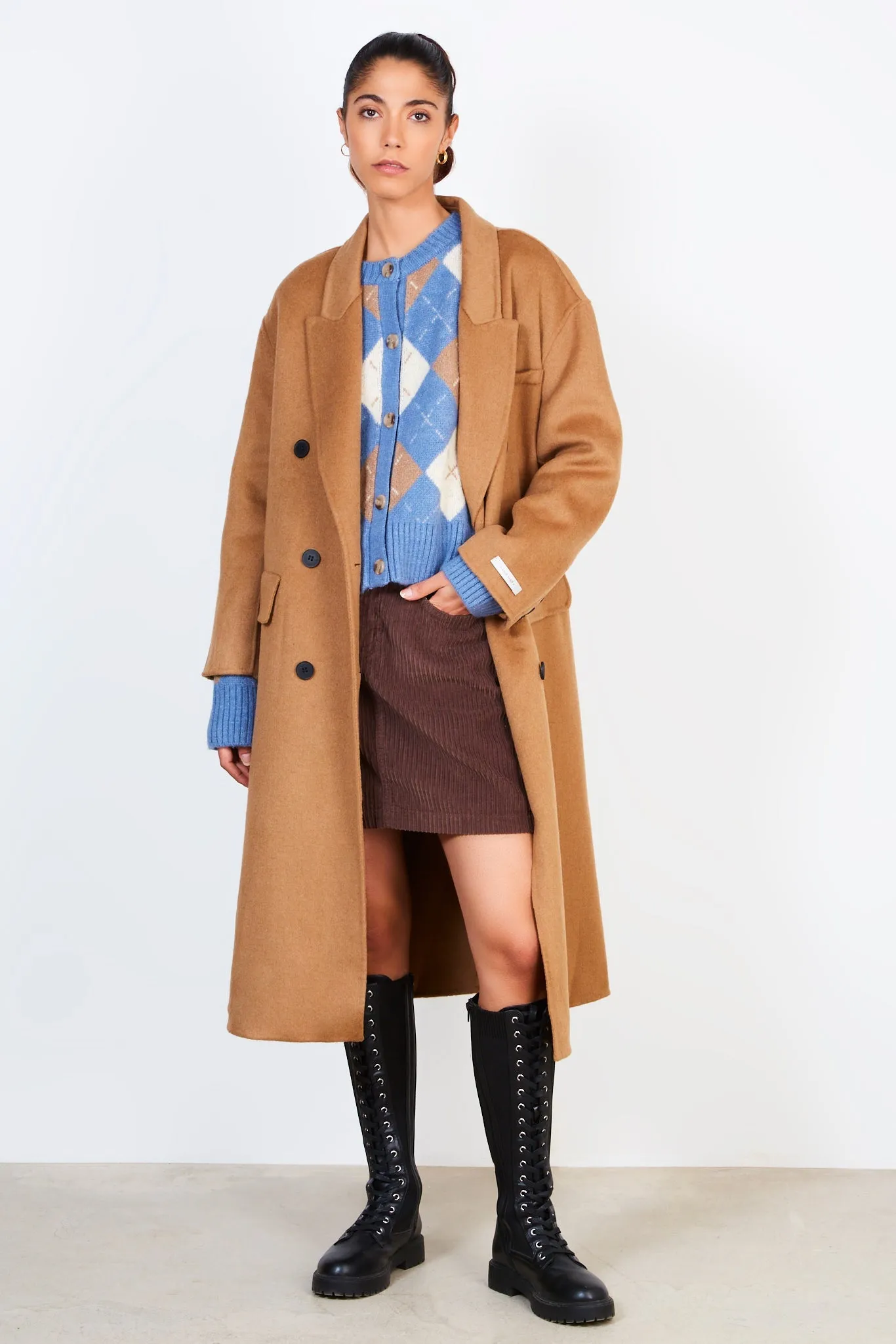 Camel double breasted cocoon coat