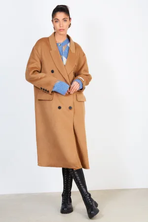 Camel double breasted cocoon coat