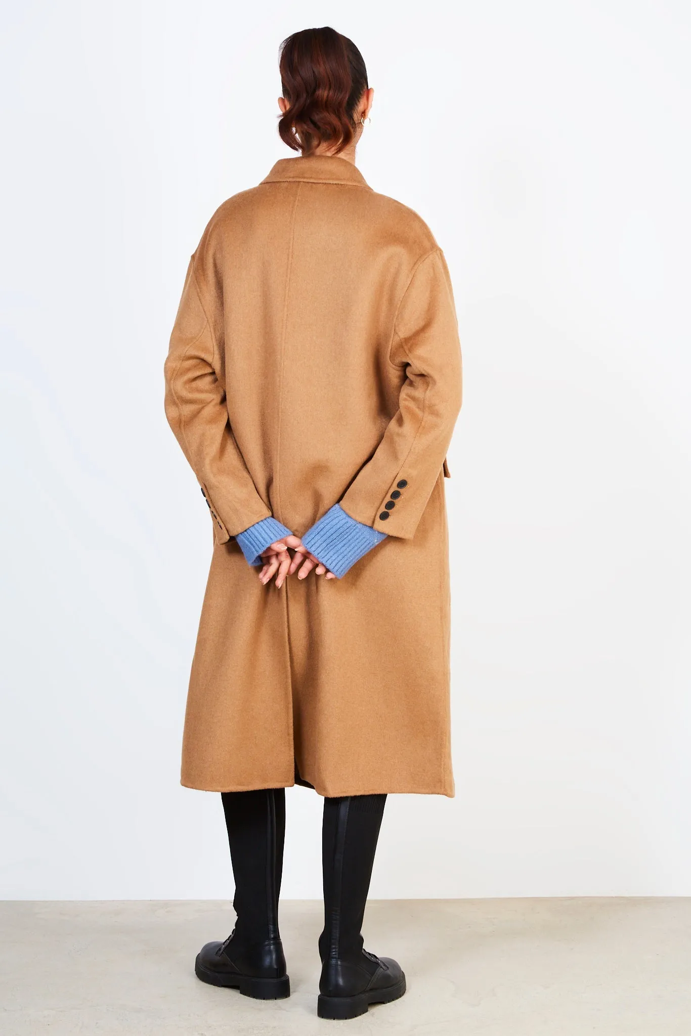 Camel double breasted cocoon coat