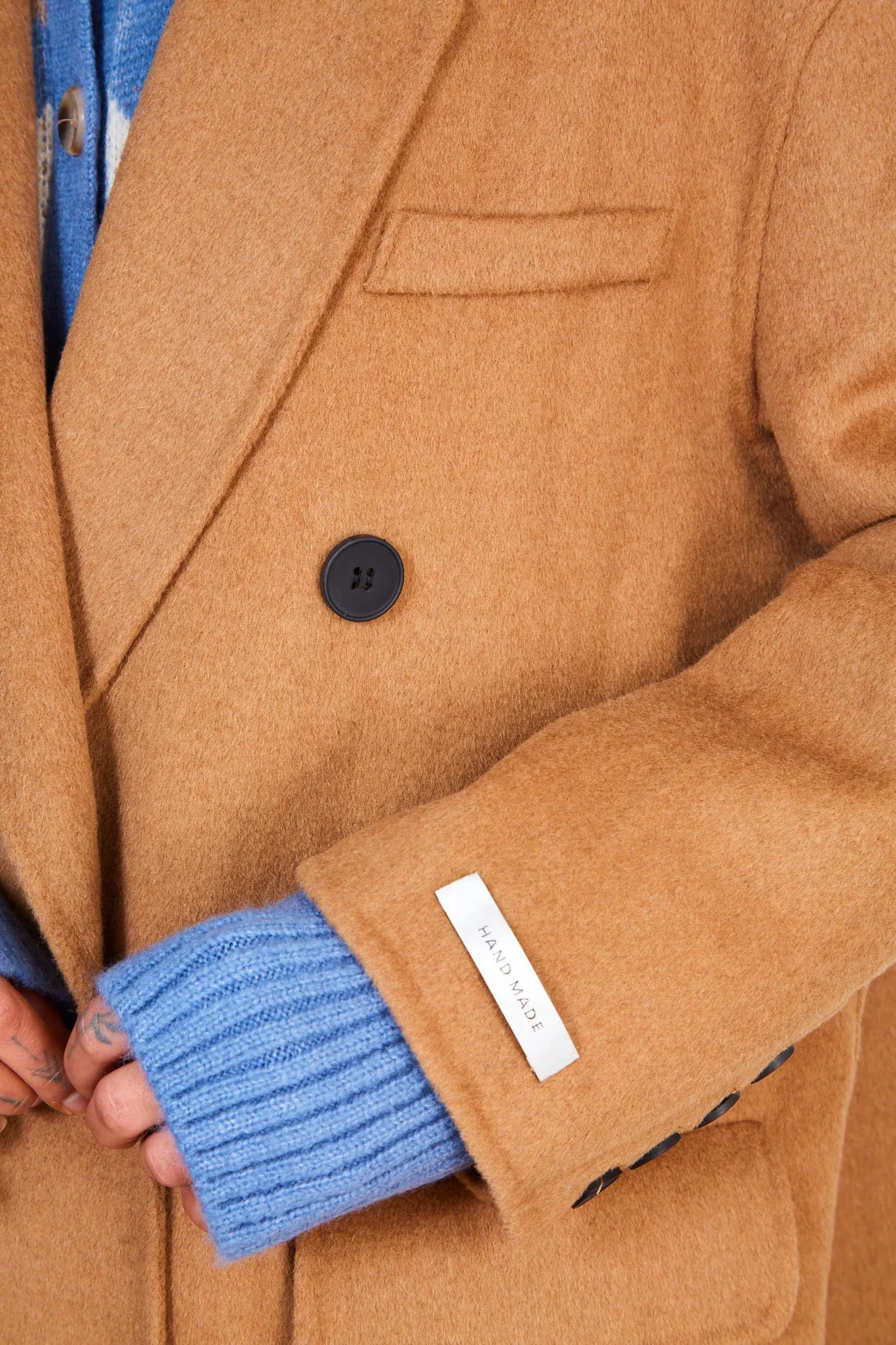 Camel double breasted cocoon coat