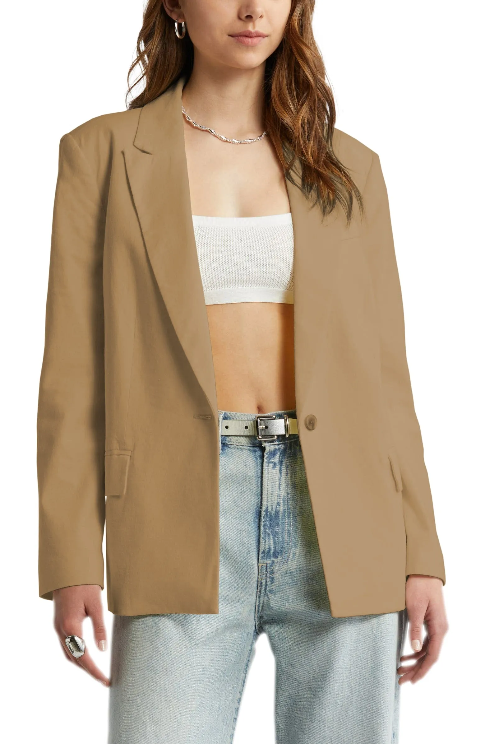 Casual Linen Peak Lapel Single Buttons Womens Blazer