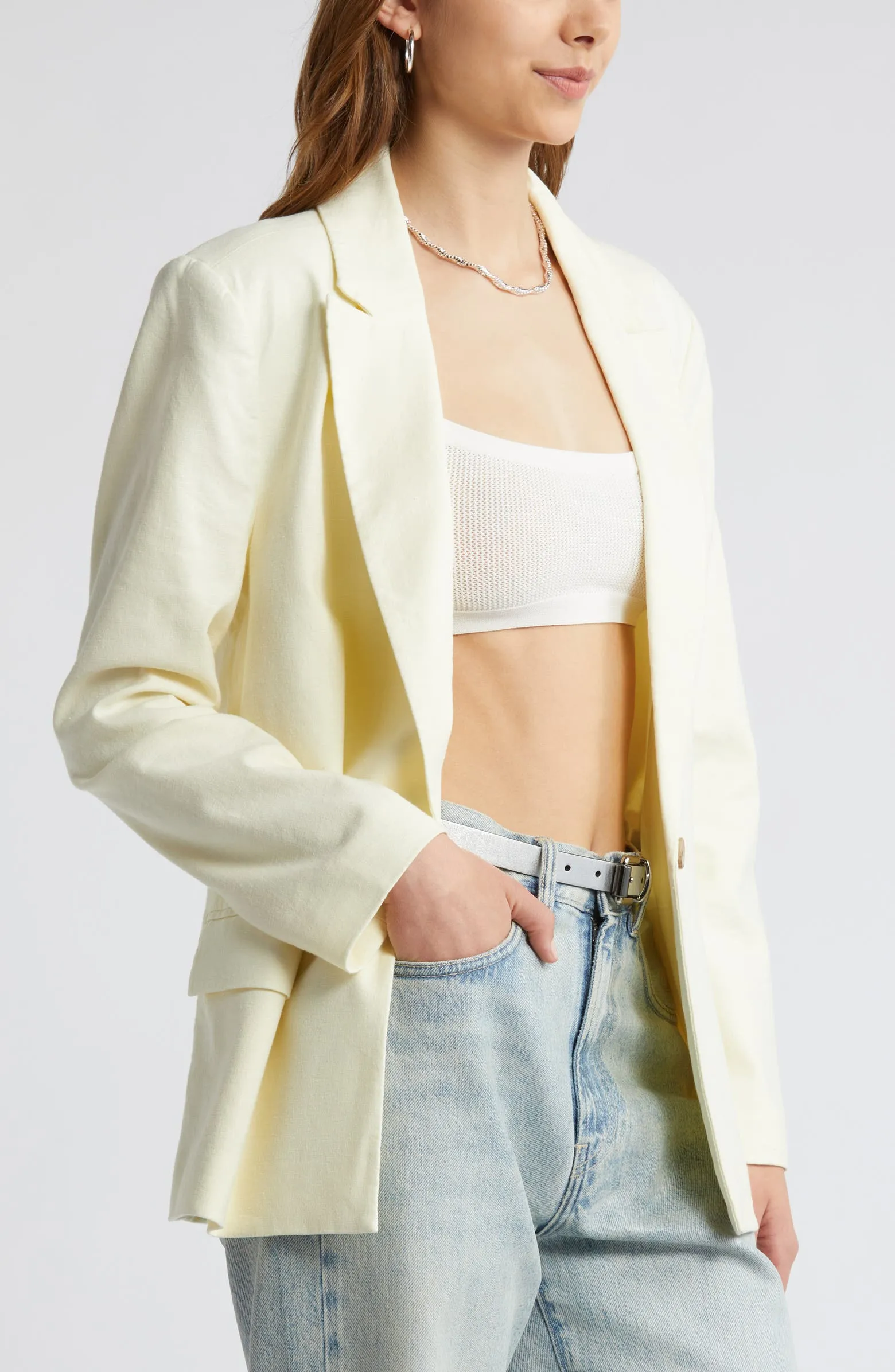 Casual Linen Peak Lapel Single Buttons Womens Blazer