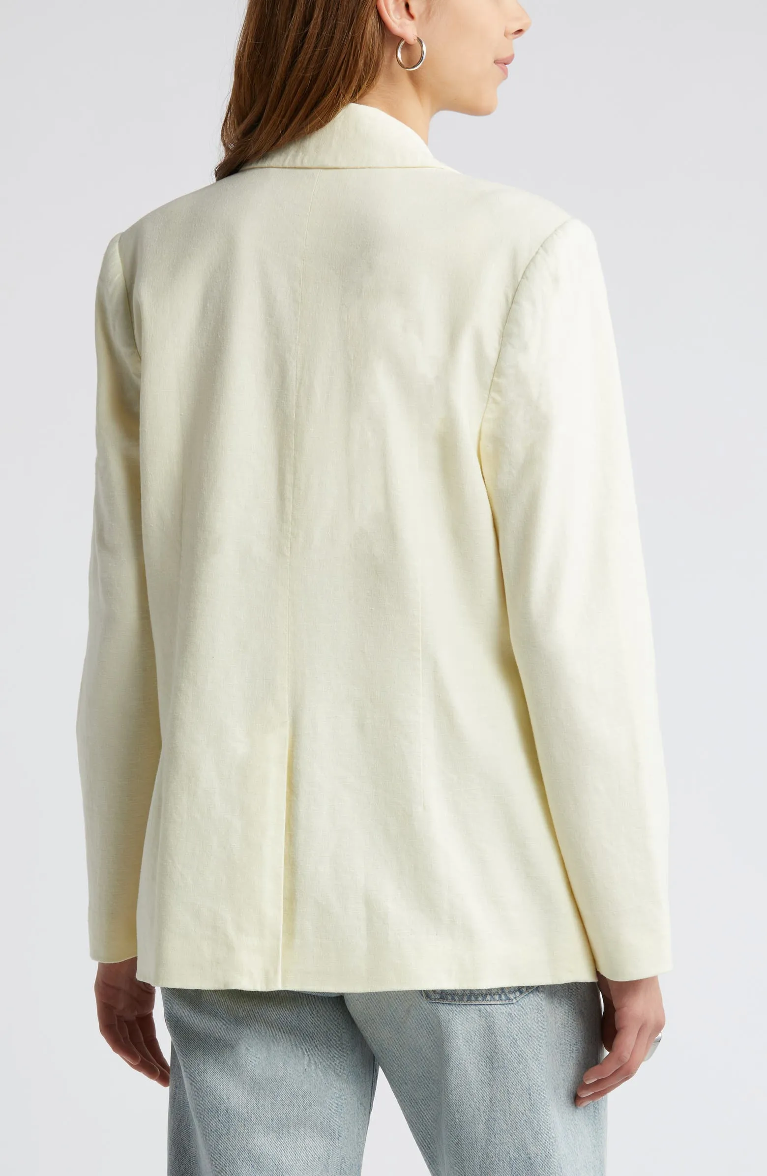 Casual Linen Peak Lapel Single Buttons Womens Blazer
