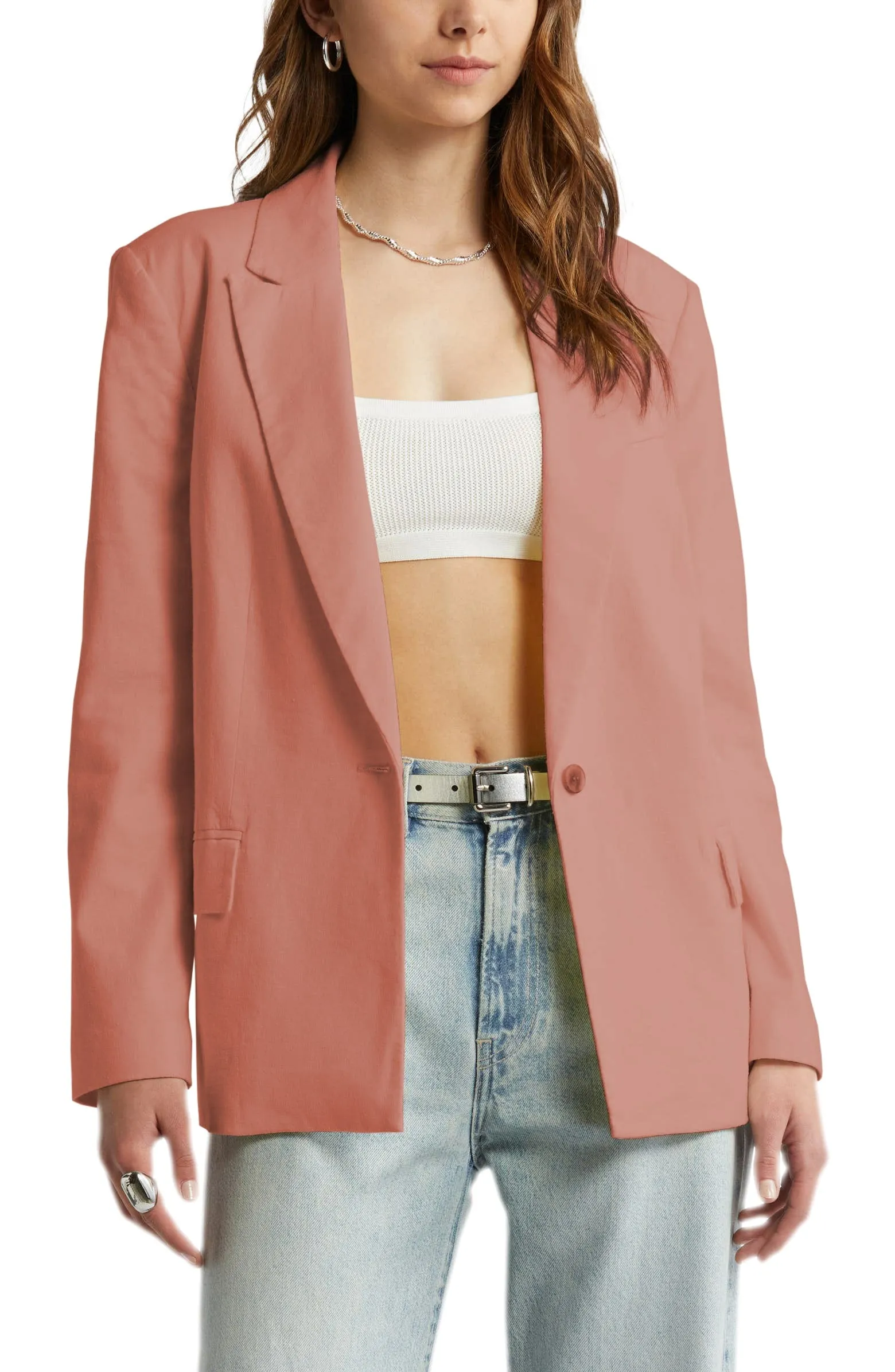 Casual Linen Peak Lapel Single Buttons Womens Blazer