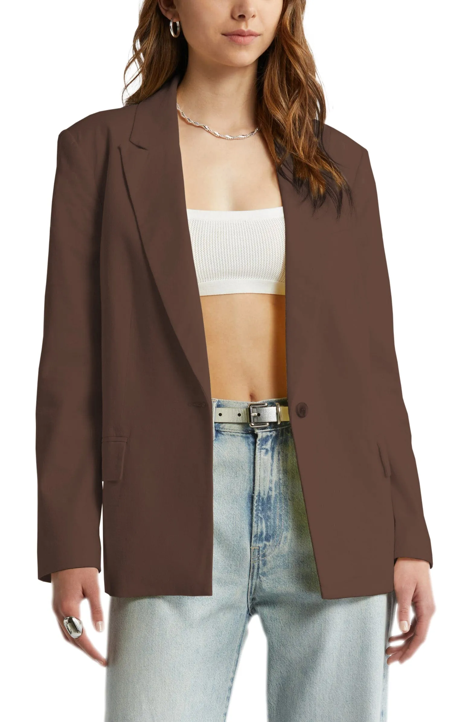 Casual Linen Peak Lapel Single Buttons Womens Blazer