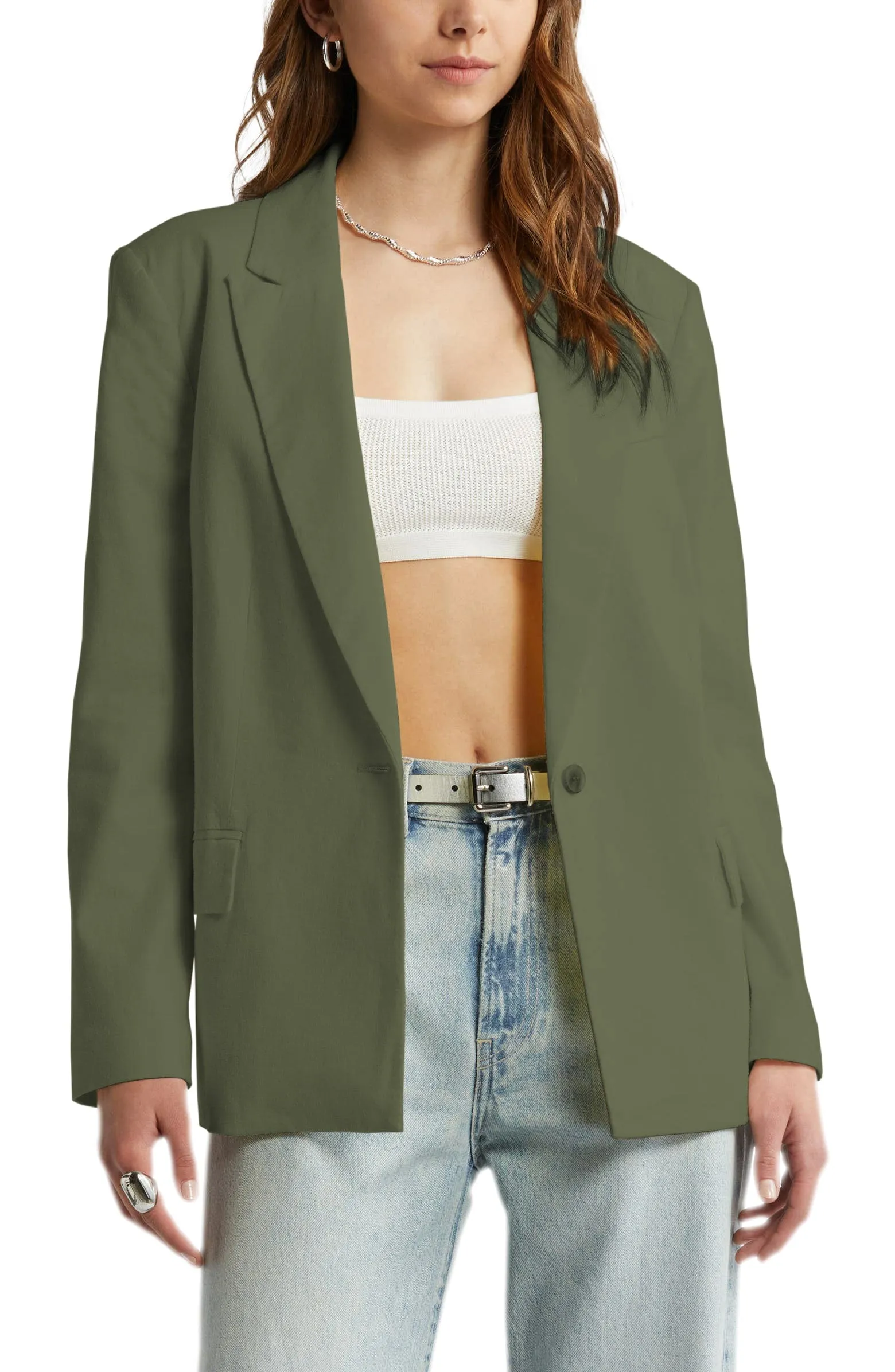 Casual Linen Peak Lapel Single Buttons Womens Blazer