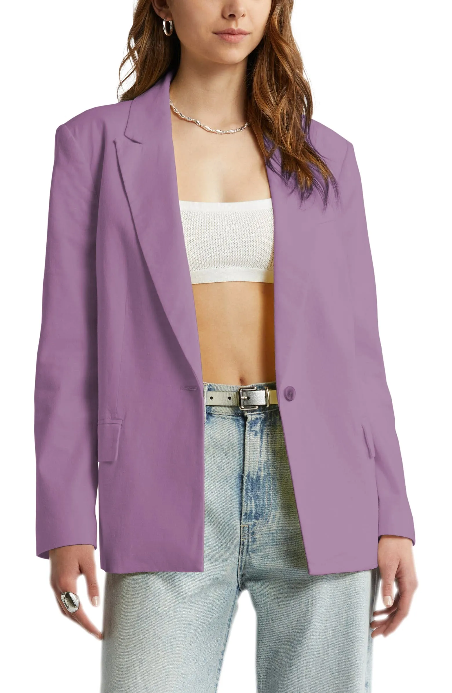 Casual Linen Peak Lapel Single Buttons Womens Blazer