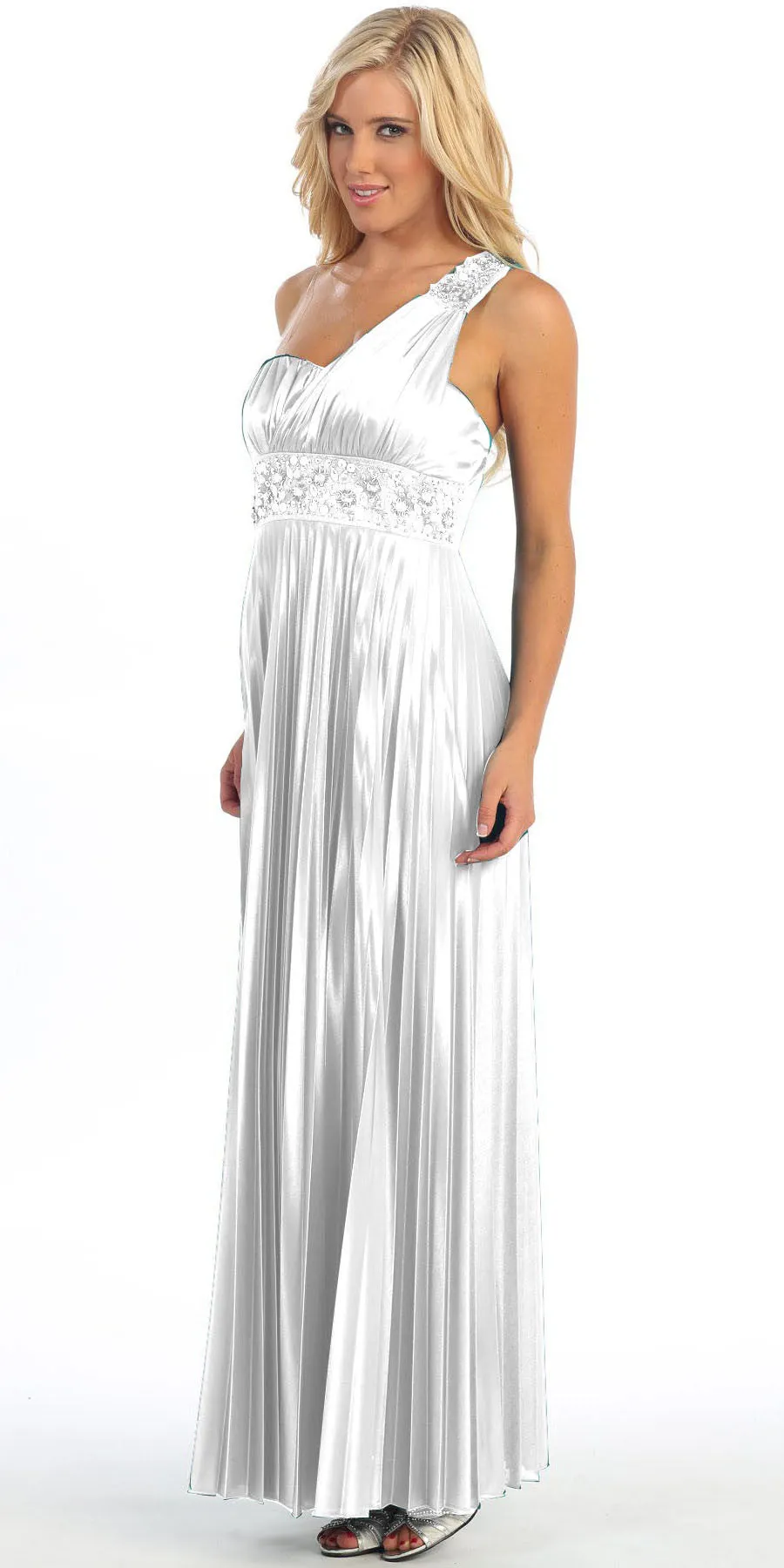 Celavie 2318 Greek One Shoulder Dress Pleated Empire Rhinestones