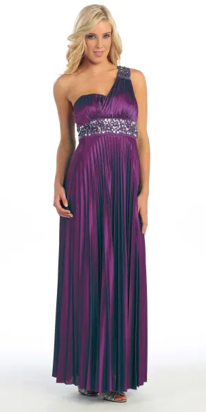 Celavie 2318 Greek One Shoulder Dress Pleated Empire Rhinestones